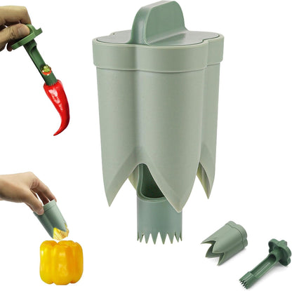 2-in-1 Pepper Corer and Jalapeno Corer Tool - Efficient Bell Peppers Core drill with Rotating Seed Remover Design, Easy to Clean Pepper Seed Core Remover for Sweet Peppers and Jalapenos
