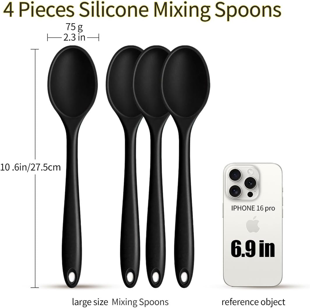 Silicone Spoons Set of 5,Mixing Spoons for cooking,Heat Resistant Spoons, Mixing Spoons for Kitchen Cooking Baking Stirring Mixing Tools (2pcs Large & 3pcs small)