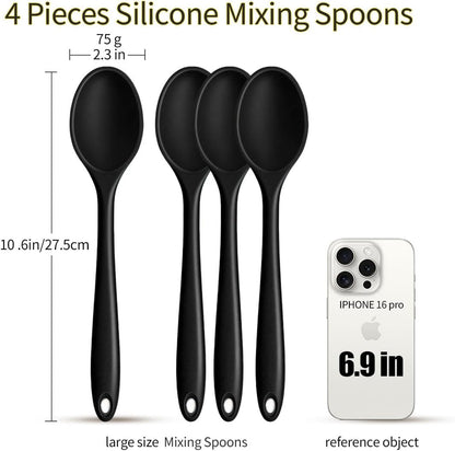 Silicone Spoons Set of 5,Mixing Spoons for cooking,Heat Resistant Spoons, Mixing Spoons for Kitchen Cooking Baking Stirring Mixing Tools (2pcs Large & 3pcs small)