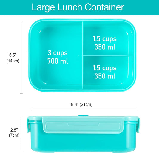 Caperci Classic Bento Box Adult Lunch Box for Older Kids - Leakpoof 47 oz 3-Compartment Lunch Containers for Adults and Teens, Built-in Utensil Set, Ideal for On-the-Go Balanced Eating,Khaki Green