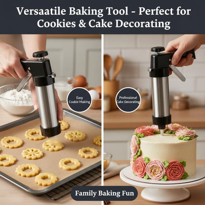 Stainless Steel Cookie Press Gun Kit, 13 Discs & 8 Piping Tips