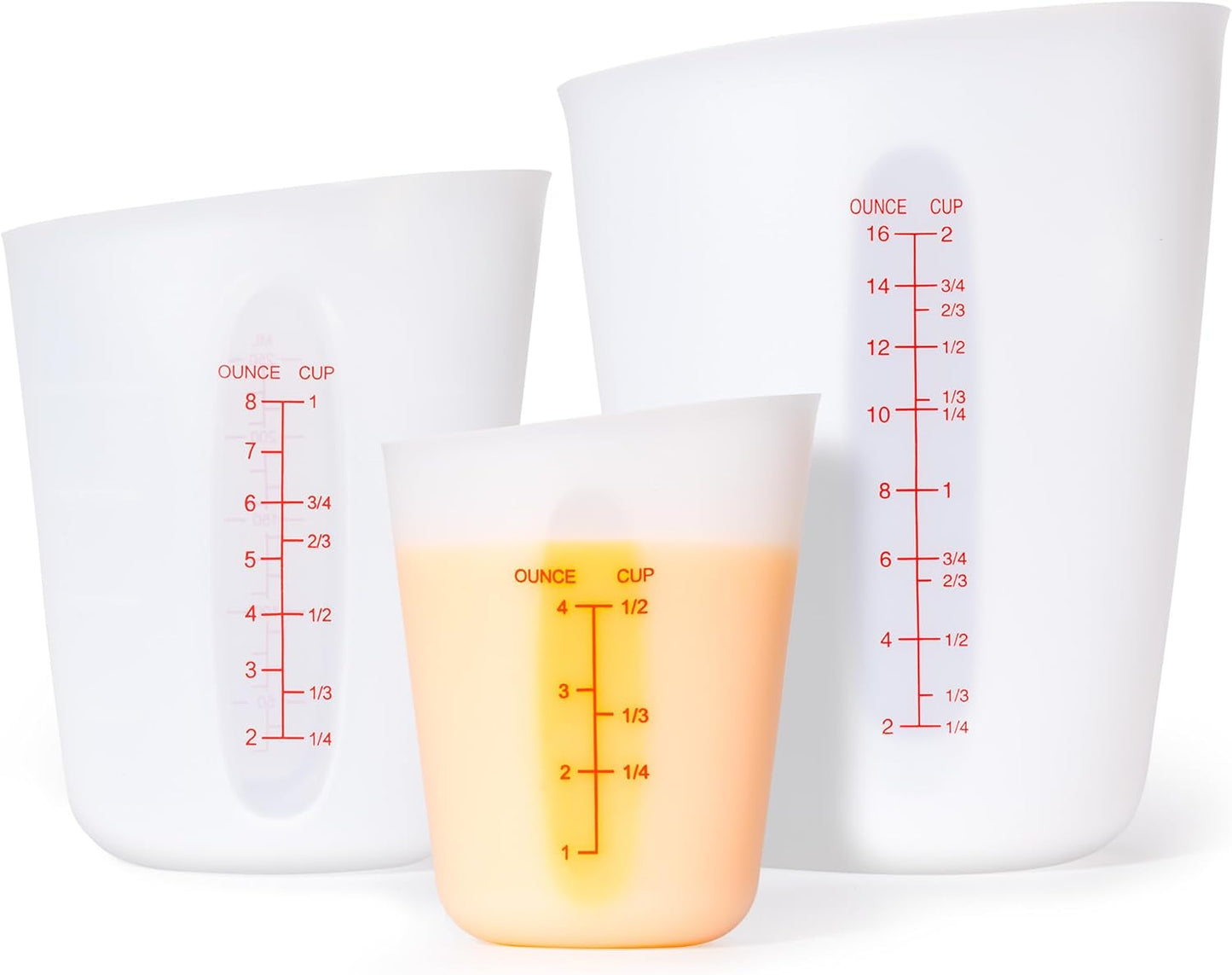 Rainspire Upgraded 3 Piece Silicone Measuring Cup Sets Squeeze & Pour Liquid Measuring Cups Flexible Chocolate Melting Cup Baking Supplies Chef Gifts