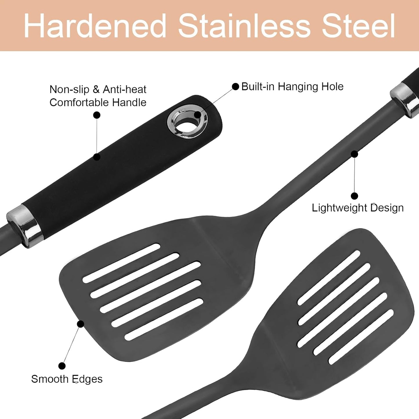 Stainless Steel Slotted Turner Spatula, Metal Spatula for Cast Iron & Stainless Steel Pans, Thin Edge Kitchen Turner for Eggs, Pancakes, Burgers, Dishwasher Safe