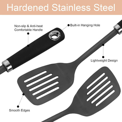 Stainless Steel Slotted Turner Spatula, Thin Edge Turner, Silver | Thin-edge Metal Spatula for Cast Iron and Stainless Steel Pans; Flips Eggs, Pancakes Burgers; Dishwasher Safe