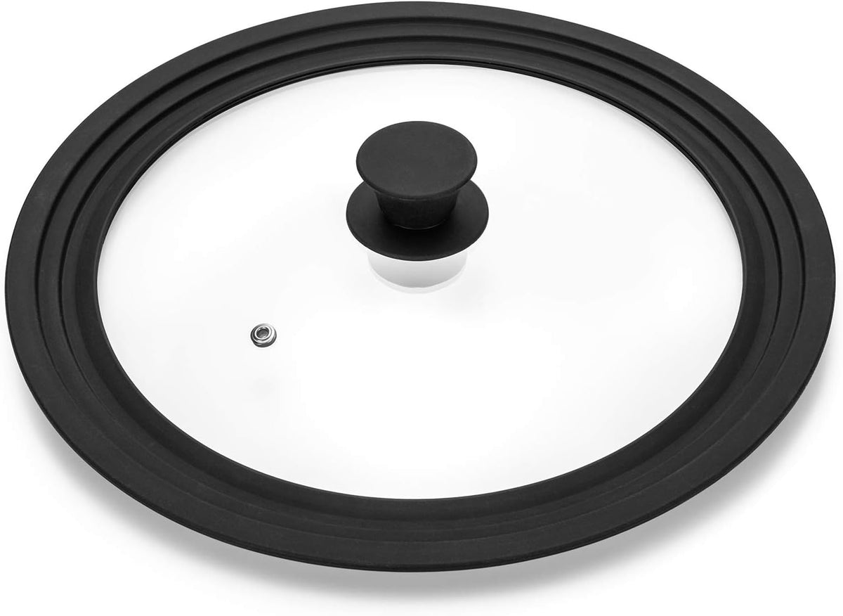 Universal Lid for Pots,Pans and Skillets - Tempered Glass with Heat Resistant Silicone Rim Fits 10.5", 11" and 12" Diameter Cookware,Black
