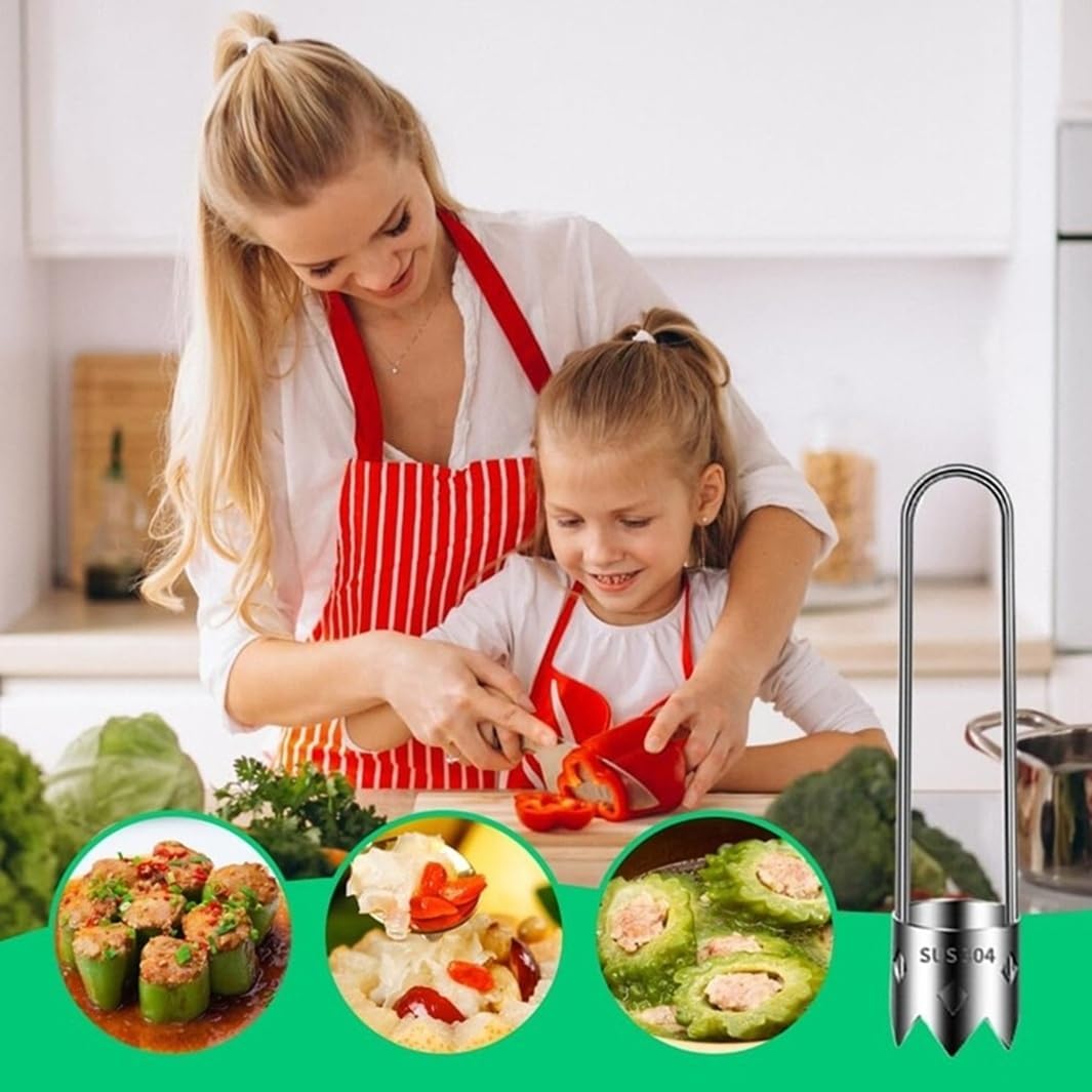 Fruit and Vegetable Corer Tool, Red Bell Pepper Seed Corer, Stainless Steel Apple Core Remover with Ergonomic Handle