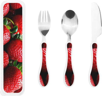 3-Piece Kids Silverware Set With Storage Case, Stainless Steel Reusable Children Safe Knife Spoon Fork Set Blue Active Girl Running Sunset Children Flatware Set For Kids Lunch Box - Colors B