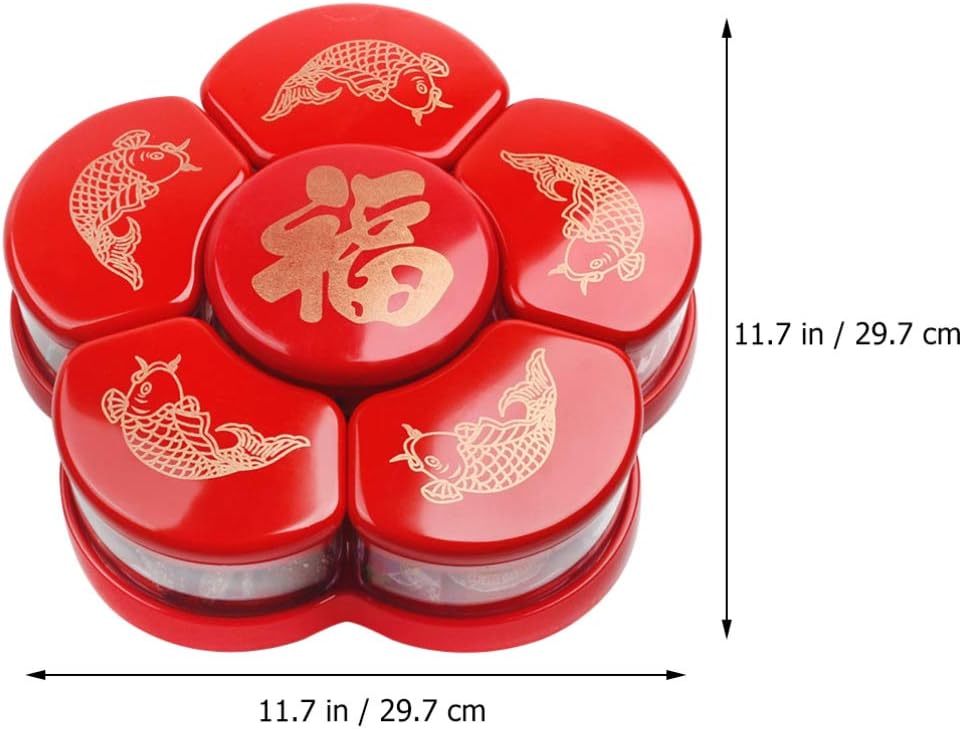 Cabilock 1pc Boxes Dried Fruit Box Party Serving Platter Candy New Year Cookie Container Appetizer Plates Tins Vintage Tray Storage Cubes with Lid Plastic to Rotate Chinese Style Tray Cover