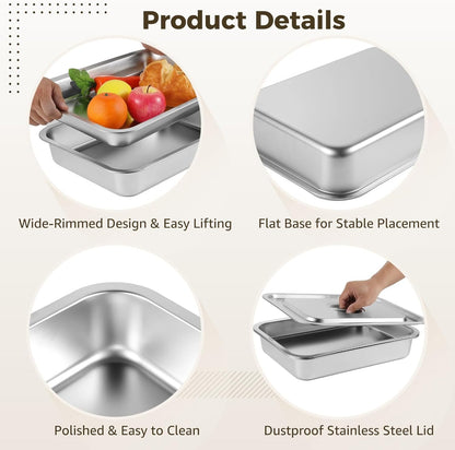 OMISTAR 3 Pcs Grilling Prep and Serve Tray Set, Includes a Stainless Steel Marinade Container with Lid, a Rectangular Food Prep Tray, and a Acacia Cutting Board, Perfect BBQ Grill Accessories