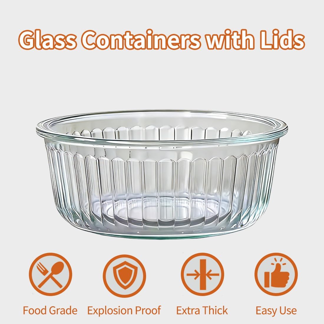 Small Round Glass Food Storage Containers with Lids, 1.5 Cup Round Food Containers set BPA-Free, 12oz Glass Lunch Bowls for Soup Leftover, Microwave, Dishwasher and Freezer Safe (4pack)