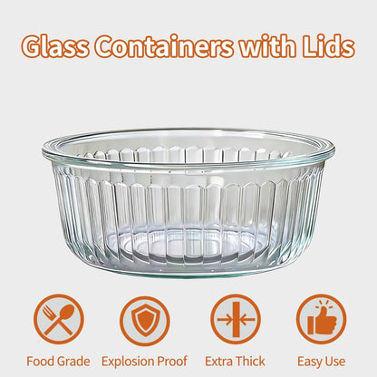 Small Round Glass Food Storage Containers with Lids, 1.5 Cup Round Food Containers set BPA-Free, 12oz Glass Lunch Bowls for Soup Leftover, Microwave, Dishwasher and Freezer Safe (4pack)