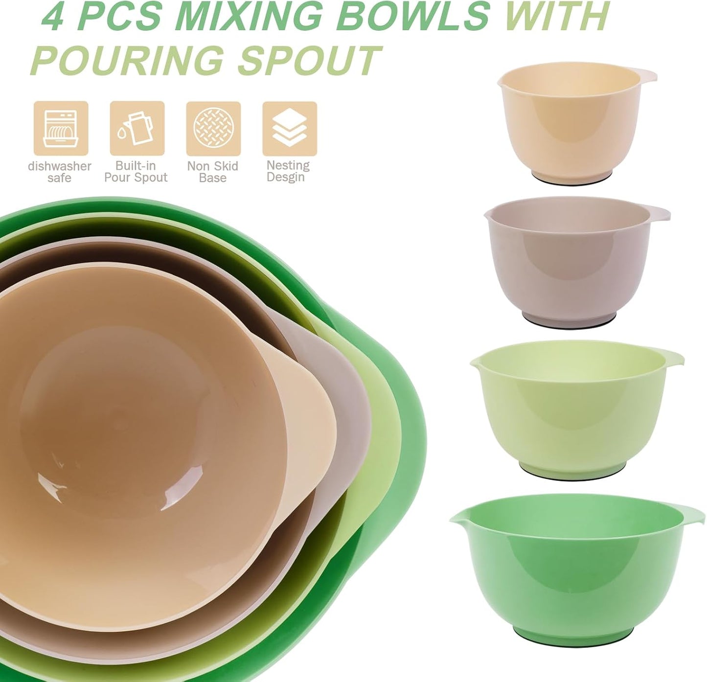 BoxedHome Nesting Plastic Mixing Bowl Set With Pour Spout, Microwave and Dishwasher Safe, BPA free Non-Slip Base, Set of 4 Size 1.7, 2.5, 3.5 and 4.5qt, Great for Prepping, Baking, Cooking (Dark Blue)