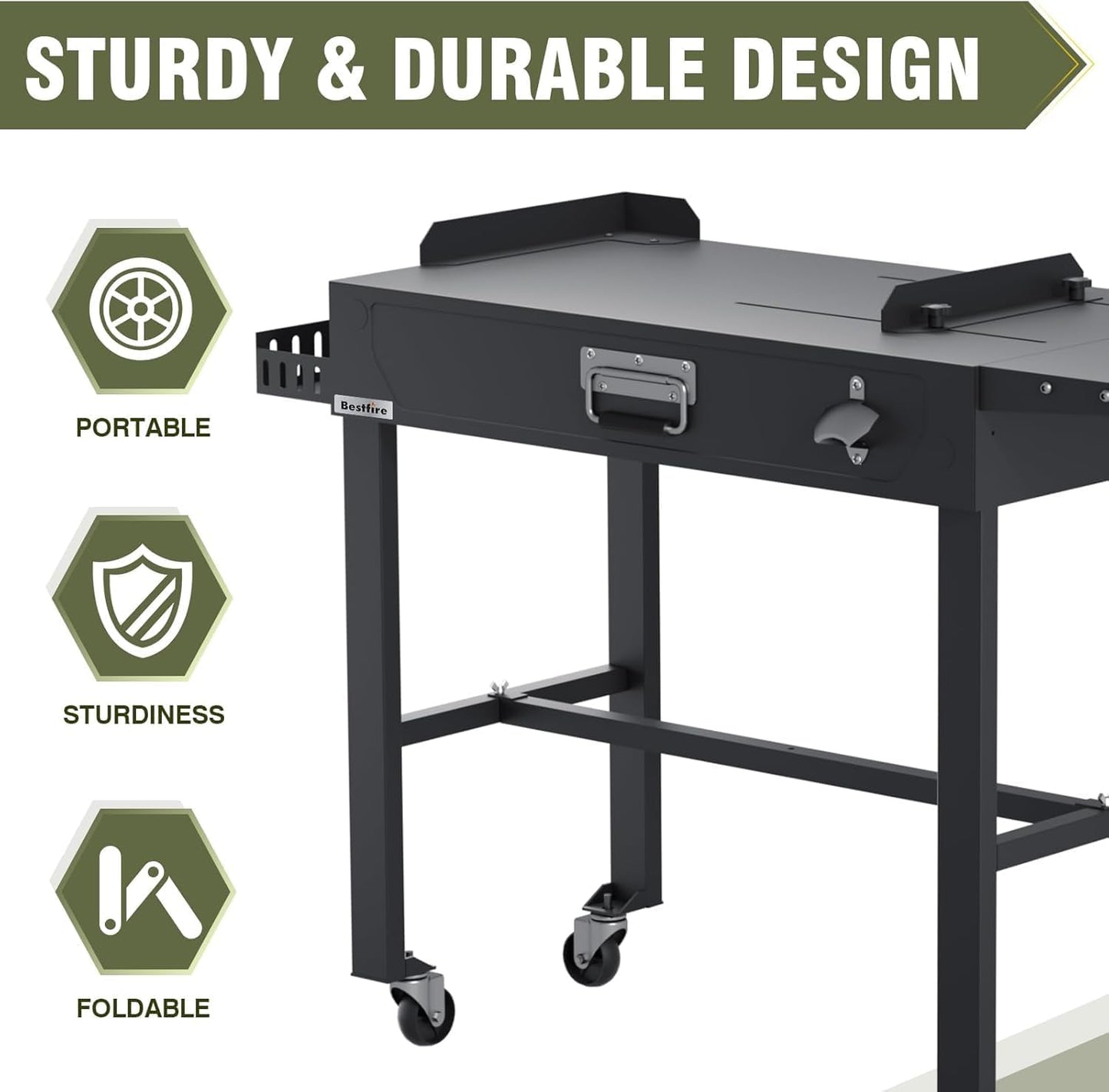 Bestfire Dual Fuel Propane Gas Charcoal Grill Combo Black Dual Lids, Flat Top Grill With 2 Side Shelves for BBQ, Outdoor and Backyard Cooking