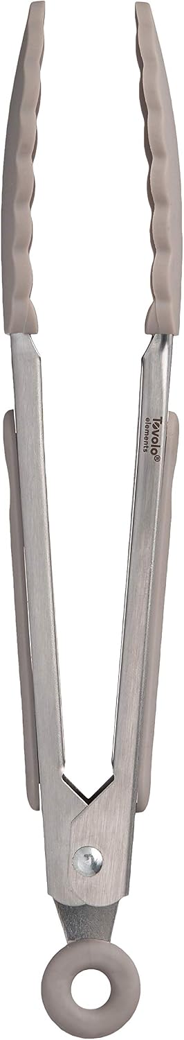 Tovolo Stainless Steel Tongs with Silicone Tips Set of 3 Mini 7” 9” 12 Inch with Easy Lock Mechanism for Cooking Grilling Air Fryer Serving, Red Black Charcoal Gray Heat Resistant Kitchen Tongs
