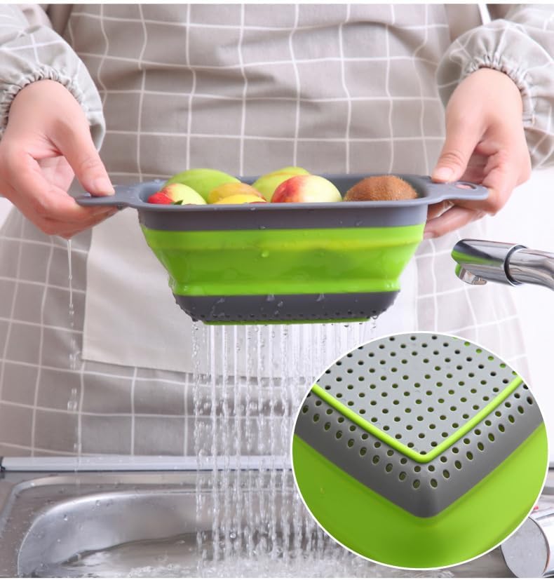 NIWWIN Pack of 2 Foldable Pasta Strainers, Foldable Kitchen Colander for Draining Fruit, Kitchen Silicone Adjustable Filter Vegetables Fruit Baskets,Portable Sink Washing Up Bowl (Red)