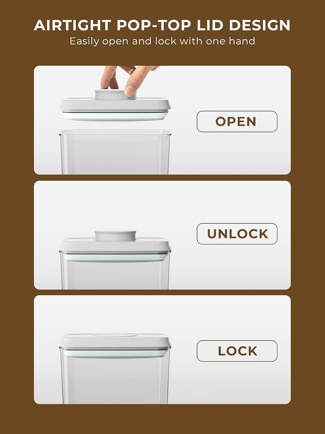 Airtight Food Storage Containers, 4-Piece Set, 1.3-3.5 Qt, Pop-Top Lids | Clear Stackable Pantry Jars for Flour, Sugar, Cereal, Oats, Pasta, Snacks, Baking Ingredients and Small Kitchen Organization