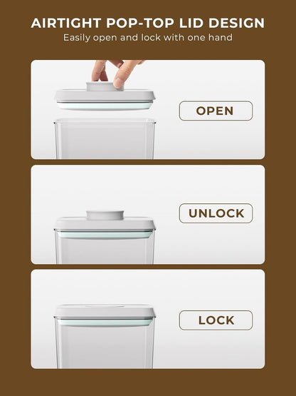 Airtight Food Storage Containers, 4-Piece Set, 1.3-3.5 Qt, Pop-Top Lids | Clear Stackable Pantry Jars for Flour, Sugar, Cereal, Oats, Pasta, Snacks, Baking Ingredients and Small Kitchen Organization