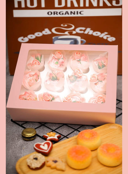 Bakepacker Auto-pop up 12 Cupcake Containers 6-Packs Brown Cupcakes Carrier, 12 Cupcake Boxes with Window 13"x10"x3.5"