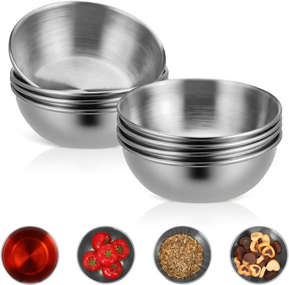 Healeved 8pcs Stainless Steel Sauce Dishes Round Seasoning Dishes Sushi Dipping Bowls Saucers Bowl Mini Appetizer Plates Seasoning Dish Saucer Plates Mini Bowls 3.15 Inch