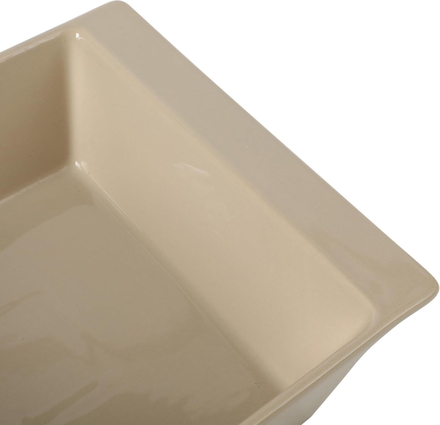 Gibson Elite 3-Section Stoneware Serving Tray with Acacia Lid – Taupe Rectangular Chip & Dip, Condiment, Snack and Appetizer Server for Parties & Entertaining