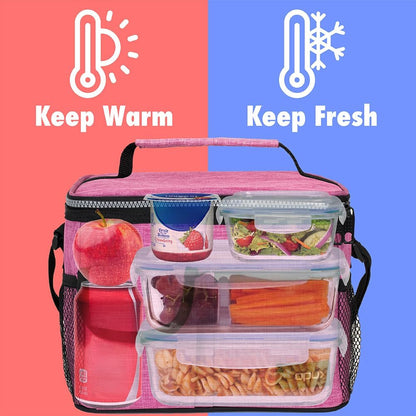 opux Insulated Lunch Bag for Men Women, Leakproof Black Lunch Box for Work, Portable Soft Lunch Cooler Bag with Shoulder Strap, Adult Lunchbox Lunch Pail for Kid Boy Girl School, 14 Can/8L