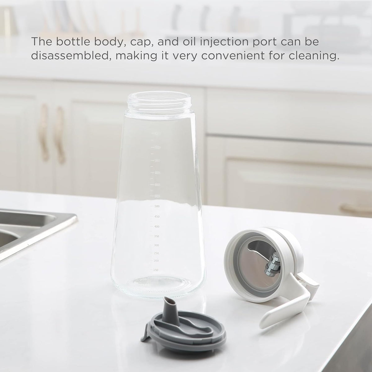 Oil Dispenser Bottle, 22oz Glass Oil Bottle with Scale, Kitchen