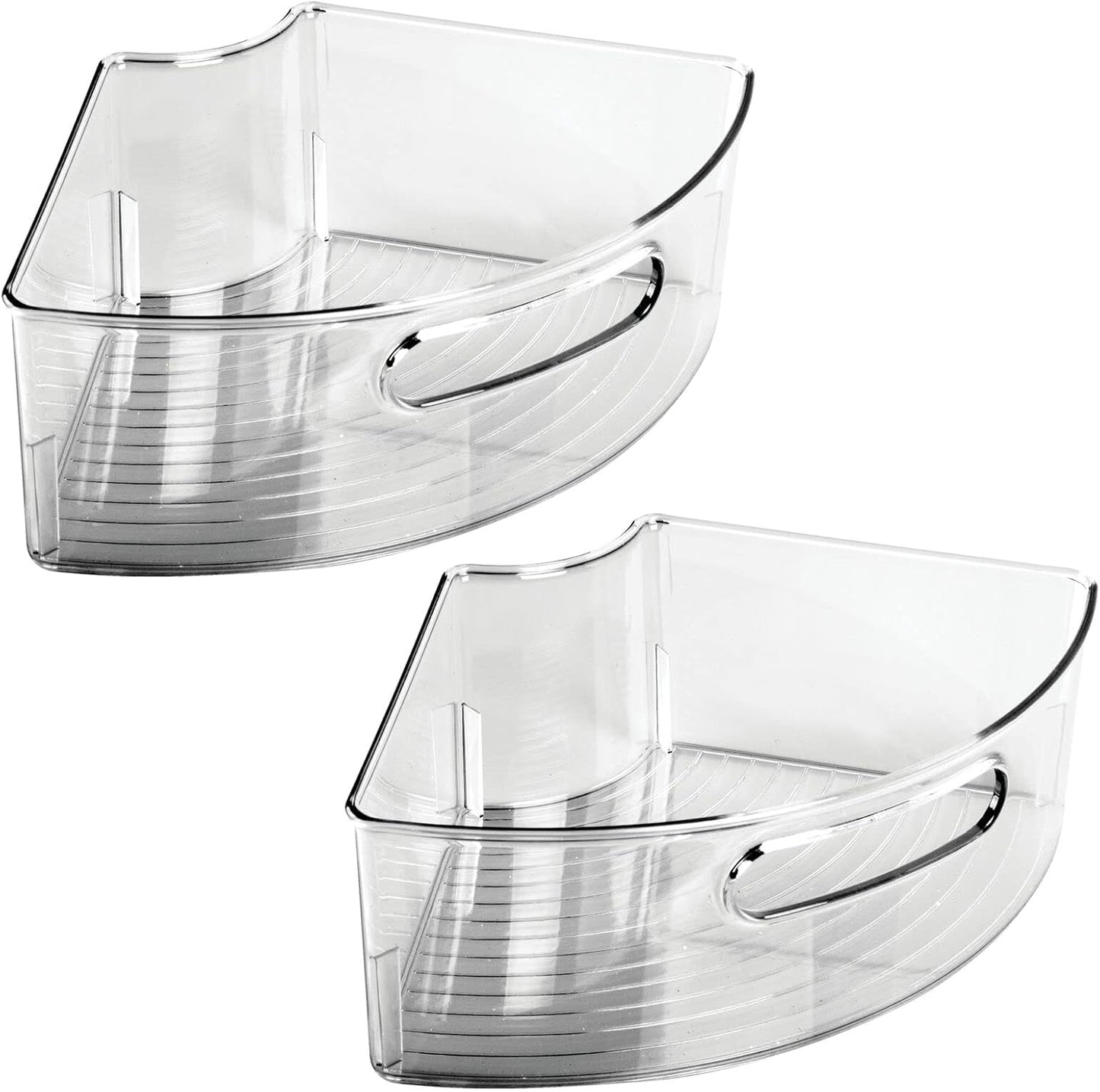 mDesign Plastic Lazy Susan Cabinet Storage Bin with Front Handle for Kitchen Countertop, Pantry, Shelf, Fridge Organization - Hold Food, Drinks, Snacks - Ligne Collection - 4 Pack - Smoke Gray