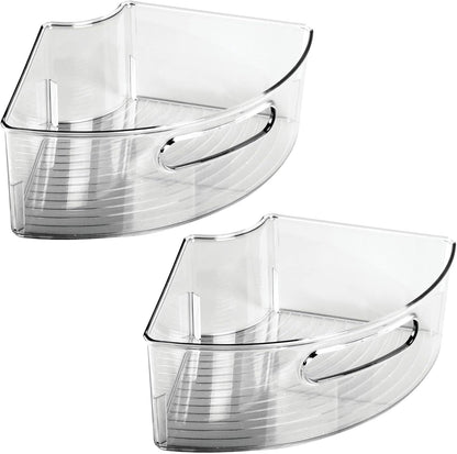 mDesign Plastic Lazy Susan Cabinet Storage Bin with Front Handle for Kitchen Countertop, Pantry, Shelf, Fridge Organization - Hold Food, Drinks, Snacks - Ligne Collection - 4 Pack - Smoke Gray