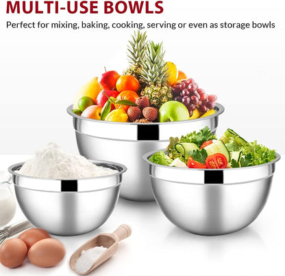 E-far Mixing Bowls with Lids Set of 5, Stainless Steel Mixing Bowls Metal Nesting Bowls with Airtight Lids, Non-toxic & Dishwasher Safe, Great for Cooking, Baking, Serving - Size 0.7/1/1.5/3/4.6QT