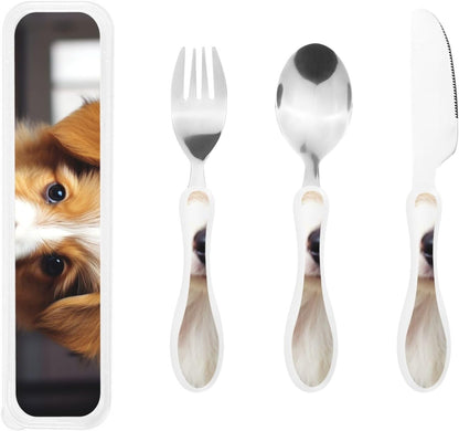 3-Piece Kids Silverware Set With Storage Case, Stainless Steel Reusable Children Safe Knife Spoon Fork Set Parrots On Branches Children Flatware Set For Kids Lunch Box