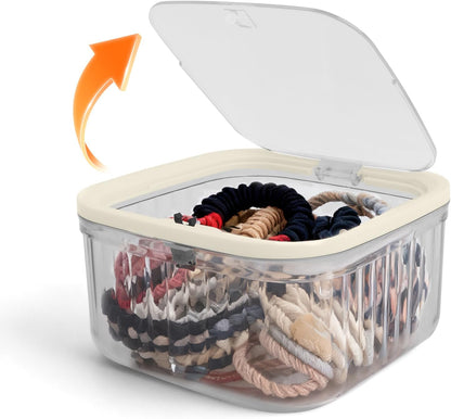 THMINS Hair Accessories Organizer for Girls,Small Plastic Storage Box with Lid for Kids Hair Clips,Ties,Bows&Jewelry,Stackable Dust-Proof Flip Top Container,Desktop Organizer(Clear)