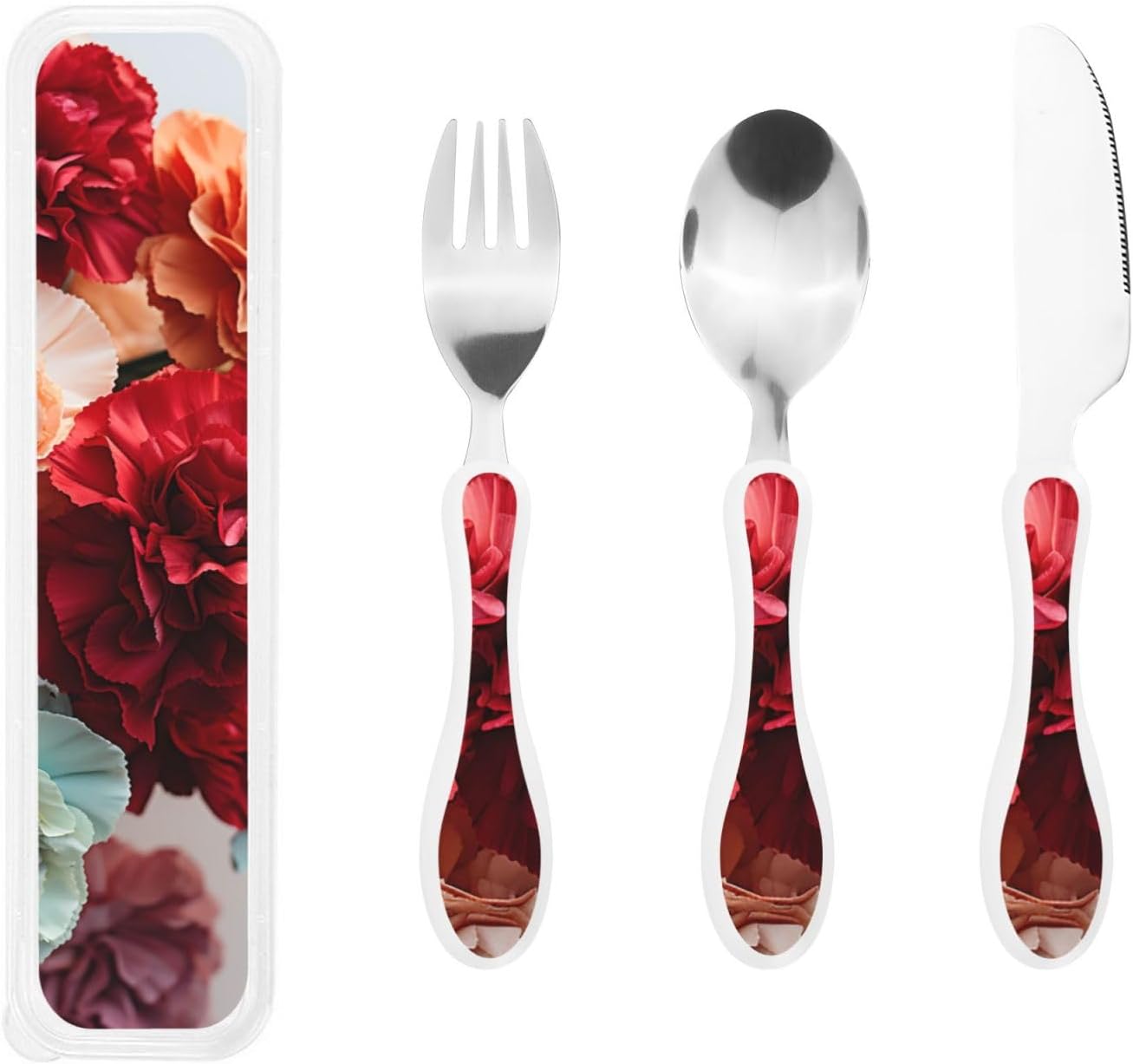 3-Piece Kids Silverware Set With Storage Case, Stainless Steel Reusable Children Safe Knife Spoon Fork Set Classy Flowers Children Flatware Set For Kids Lunch Box