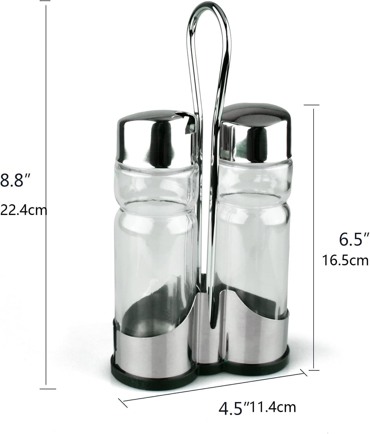 Salt and Pepper shakers, Oil and Vinegar Dispenser Set with Stainless Steel Holder (Salt & Pepper + Oil & Vinegar)