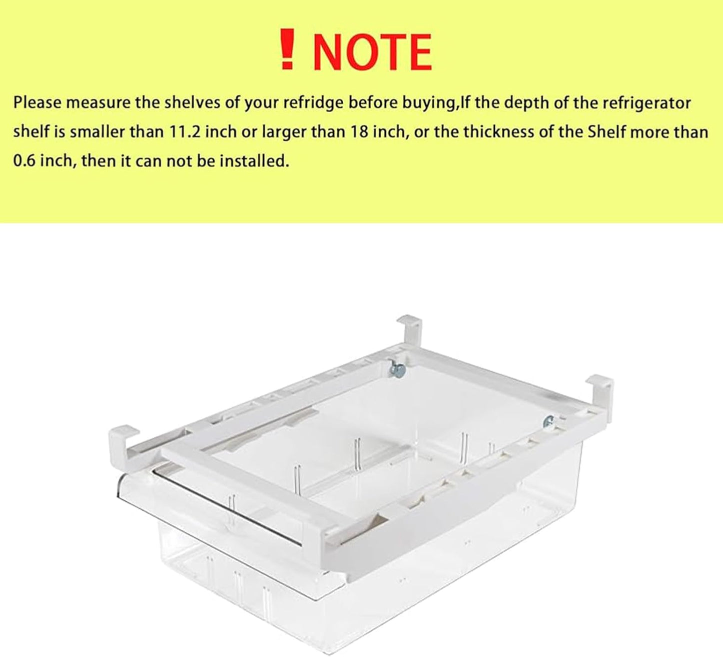 YekouMax Fridge Drawer Organizer, Refrigerator Organizer Bins, Pull Out with Handle, Shelf Holder Storage Box, Clear Container for Food, Drinks, Fit for Fridge Shelf Under 0.6" (1 Pack Medium)