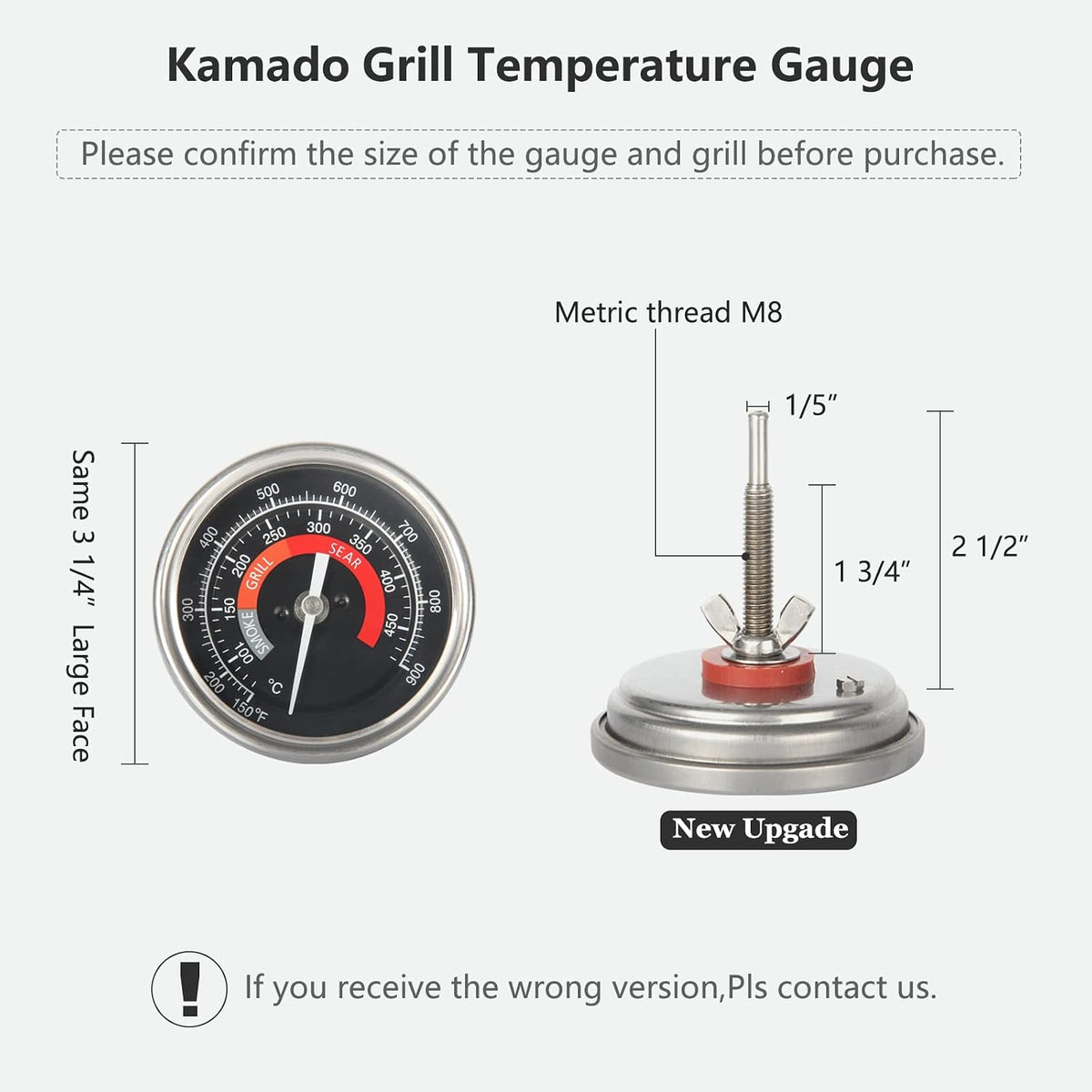 BBQ Grill Temperature Gauge Waterproof Large Face for Kamado Joe Barbecue Charcoal Grill Stainless Steel 150-900°F Cooking Thermometer for Oven Wood Stove Accessories Tool Set Up Easy