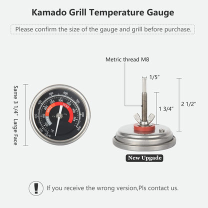 BBQ Grill Temperature Gauge Waterproof Large Face for Kamado Joe Barbecue Charcoal Grill Stainless Steel 150-900°F Cooking Thermometer for Oven Wood Stove Accessories Tool Set Up Easy