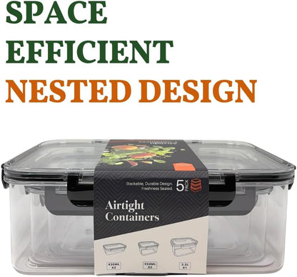 10-Piece Airtight Food Storage Containers with Locking Lids, Reusable Meal Prep Containers, Leak-Proof, BPA-Free, Stackable, Durable Design, Freshness Sealed