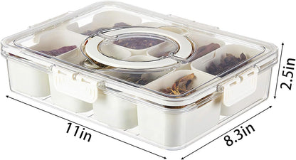 2Pack Divided Veggie Tray with Lid and Handle 8 Compartment Serving Tray with Dividers Portable Travel Snack Containers Stackable Snackle Box Charcuterie Container for Fruit,Vegetable,Salad