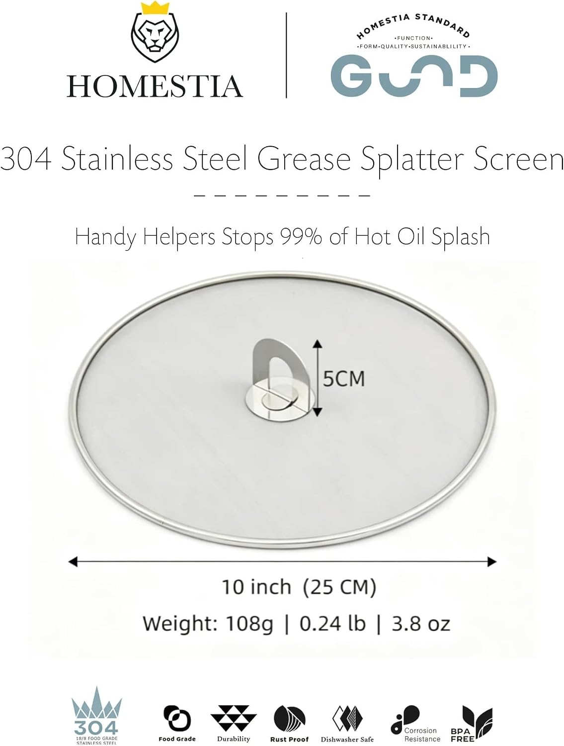 Homestia Splatter Screen for Frying Pan, 8'' Kitchen Grease Splatter Guard