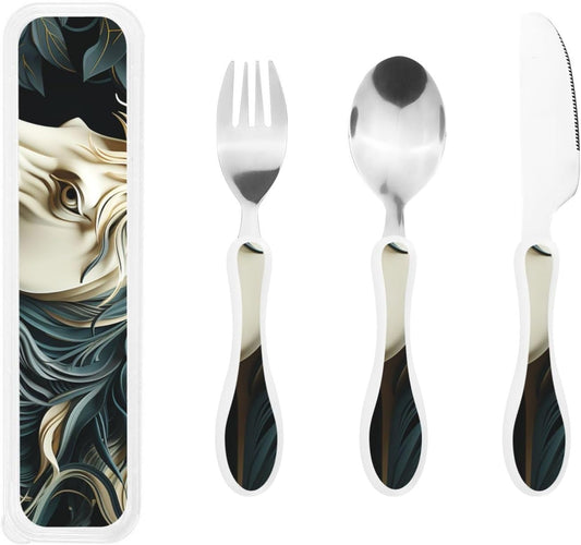 Stainless Steel Kids Silverware Set, Horse Pattern Utensil Set Reusable Children Safe Knife Spoon Fork Set With Storage Case Dishwasher Safe For Lunch, Travel Outdoors