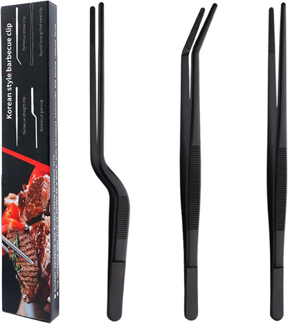Professional Stainless Steel Food Tongs Stainless Steel Kitchen Tweezers Tongs Set 11.8 Inch Professional Chef Cooking Tools for BBQ Plating Baking (3, Black)