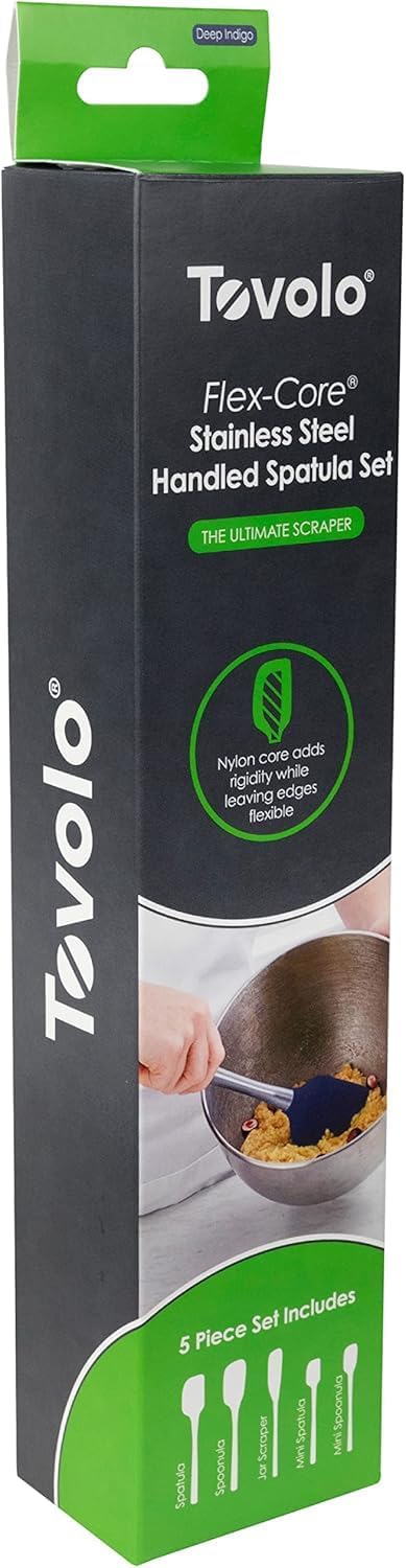 Tovolo Flex Core 5 Piece Silicone Spatula Set Heat Resistant All Silicone Utensils Include Non Stick Spatula Spoonula Jar Scraper, Dishwasher Safe BPA Free Spatulas for Baking Mixing, White