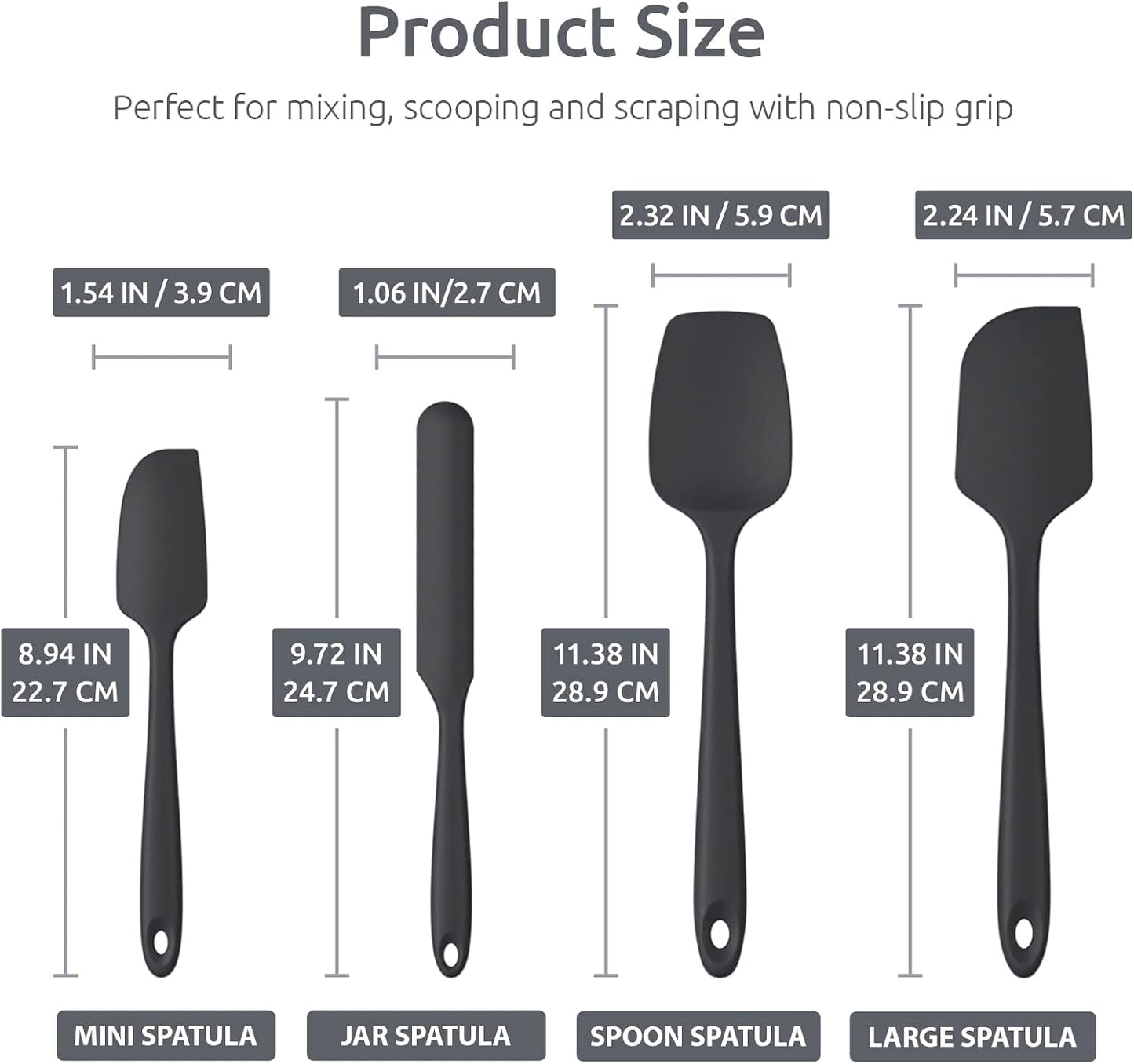 Heat Resistant Silicone Spatula Set: U-Taste 600ºF High Temp Seamless Food Grade Utensil, Flexible Rubber Silicon Kitchen Cooking Mixing Baking Scraper for Nonstick Cookware Set of 4 (Aqua Sky)