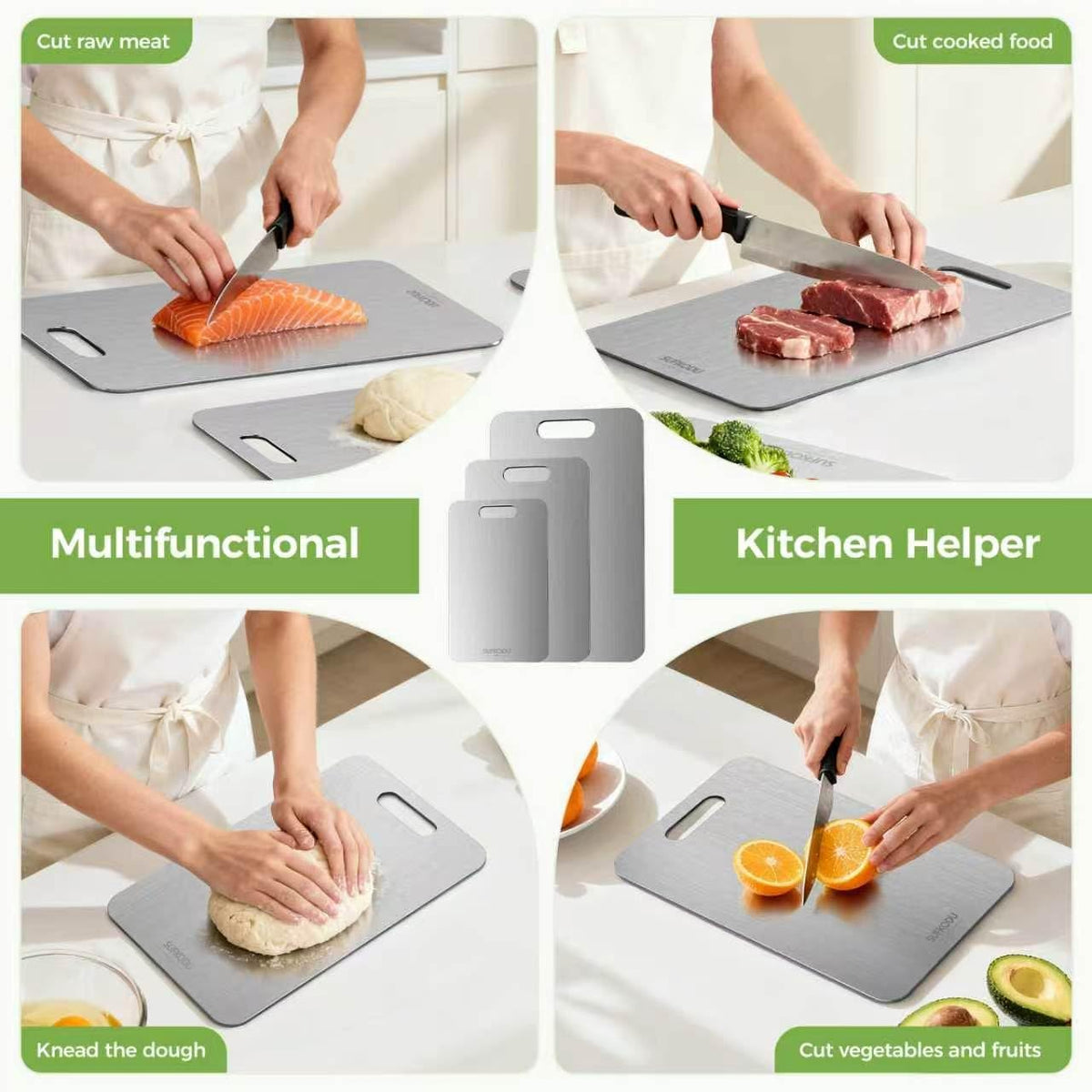 Titanium Cutting Board Set of 3, 100% Double-Sided Titanium Cutting Boards for Kitchen, Dishwasher Safe Non-Toxic Chopping Boards for Meat, Vegetables, Fruits, Raw and Cooked Food Prep (M+L+XL）