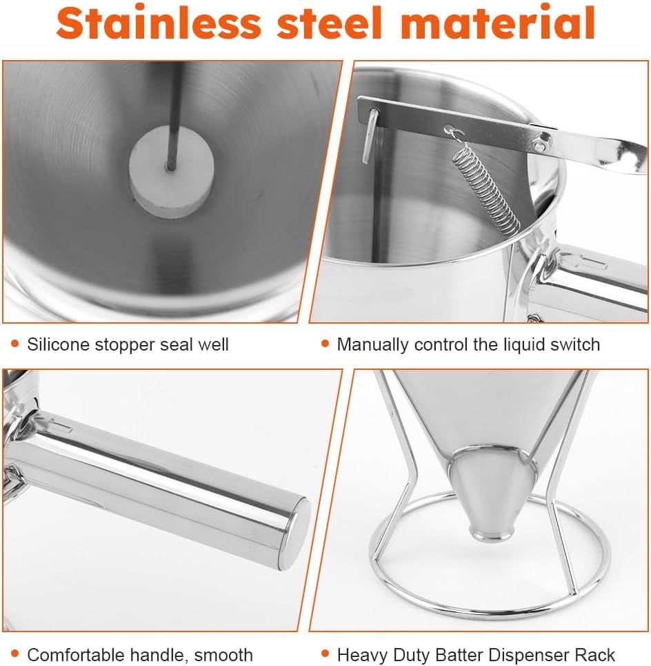 20oz Stainless Steel Pancake Batter Dispenser Multi-Nozzle, Funnel Tool