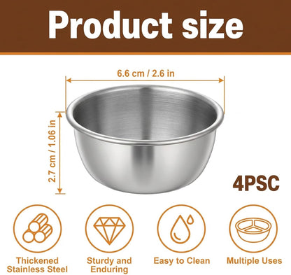 4 Pcs Small Mixing Bowls Stainless Steel Ingredient Bowls Soy Sauce Dishes Mini Prep Bowl Individual Round Seasoning Salsa Dip Bowl Reusable for Appetizer(2.36inch, 1.7oz, Silver)