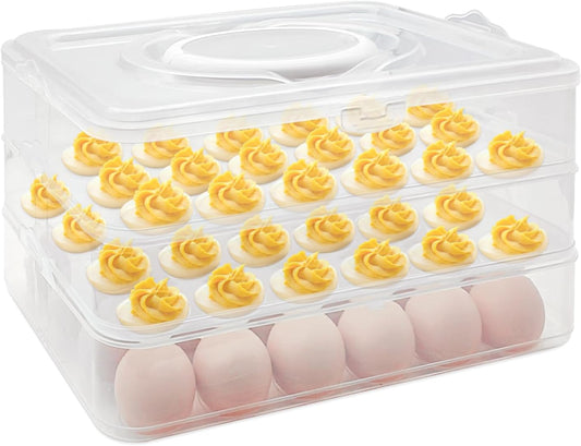 3 Layer Egg Trays with Handle,Deviled Egg Containers with Lid,Easter Egg Containers for 72Holes,Fridge,Portable Tray Platter Party Easter Thanksgiving Picnics