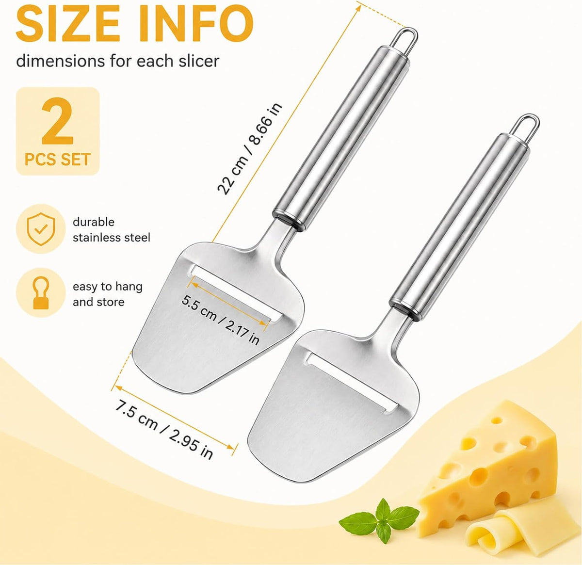 2Pcs Stainless Steel Cheese Slicer Cutter Plane Shaver