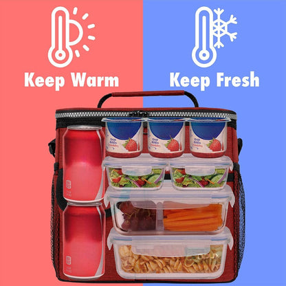 opux Insulated Lunch Bag for Men Women, Leakproof Black Lunch Box for Work, Portable Soft Lunch Cooler Bag with Shoulder Strap, Adult Lunchbox Lunch Pail for Kid Boy Girl School, 14 Can/8L