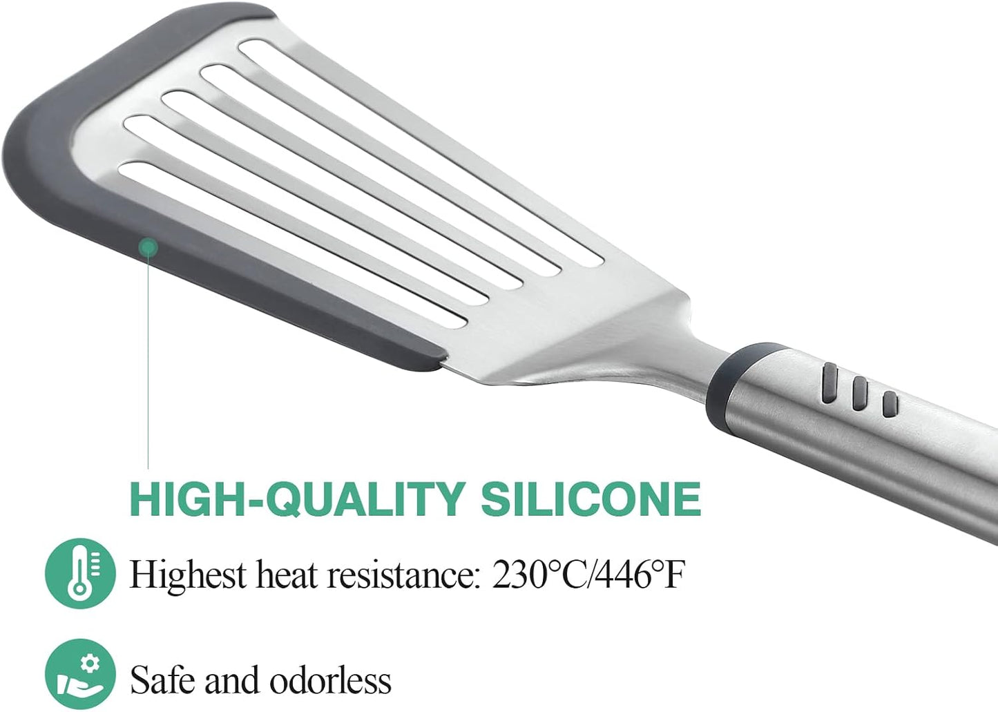 Silicone Spatula - Fish Spatula for Non Stick Frying Pan - Flexible Slotted Turner for Cooking and Flipping - Stainless Steel Egg Flipper with Silicone Edge - Heat Resistant - Dishwasher Safe